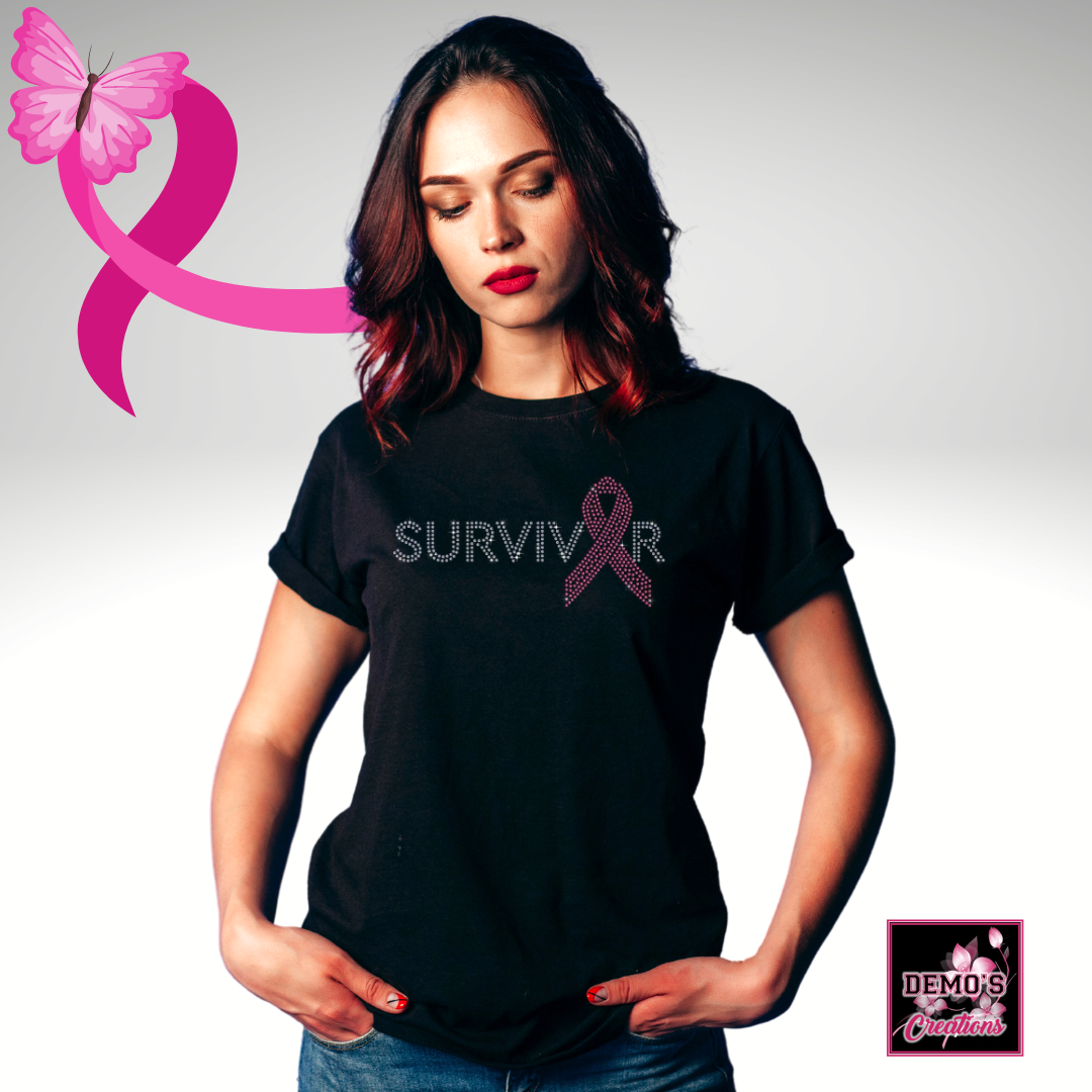 Survivor Breast Cancer Rhinestone Tshirt